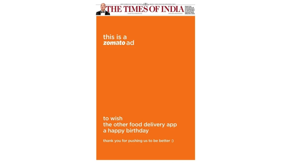 Zomato's ad for Swiggy's birthday