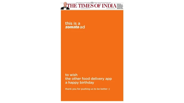 Zomato's ad for Swiggy's birthday